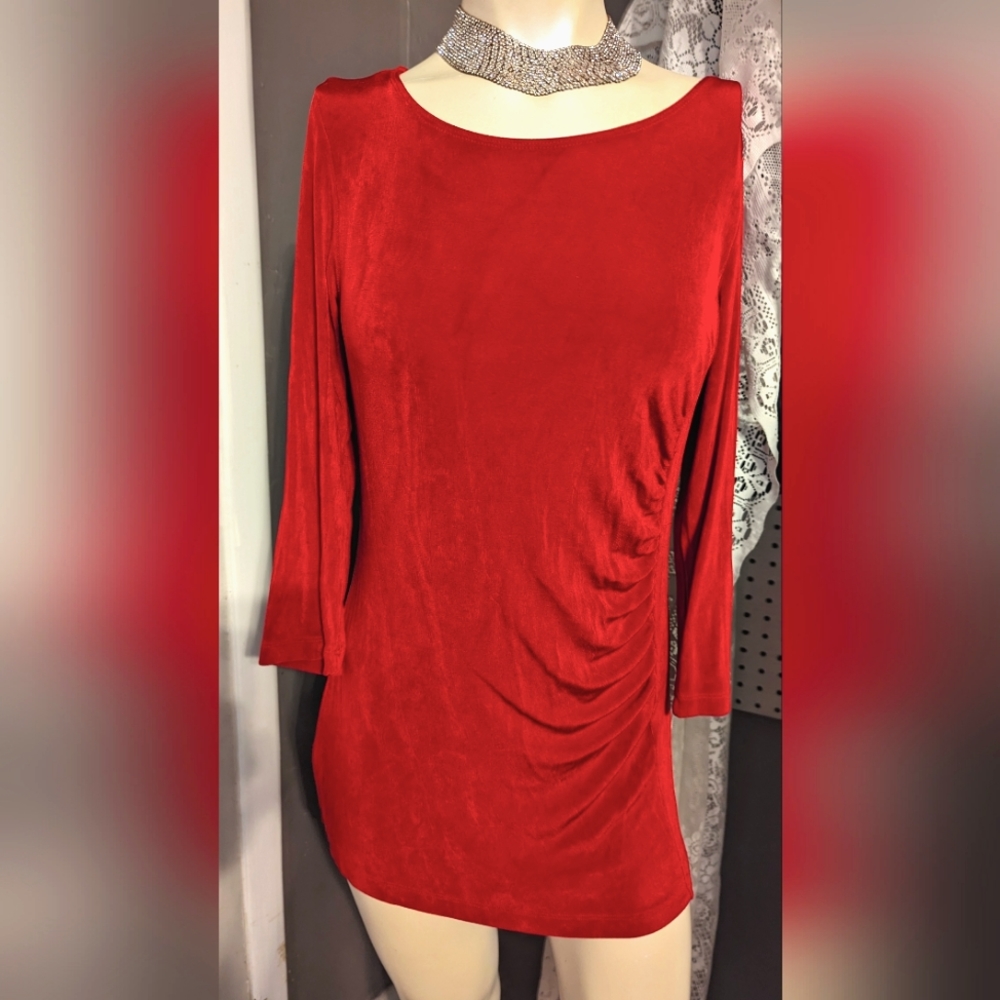 Red stretchy swoop neck long sleeved lightweight Chico's plus dress vintage Y2k
